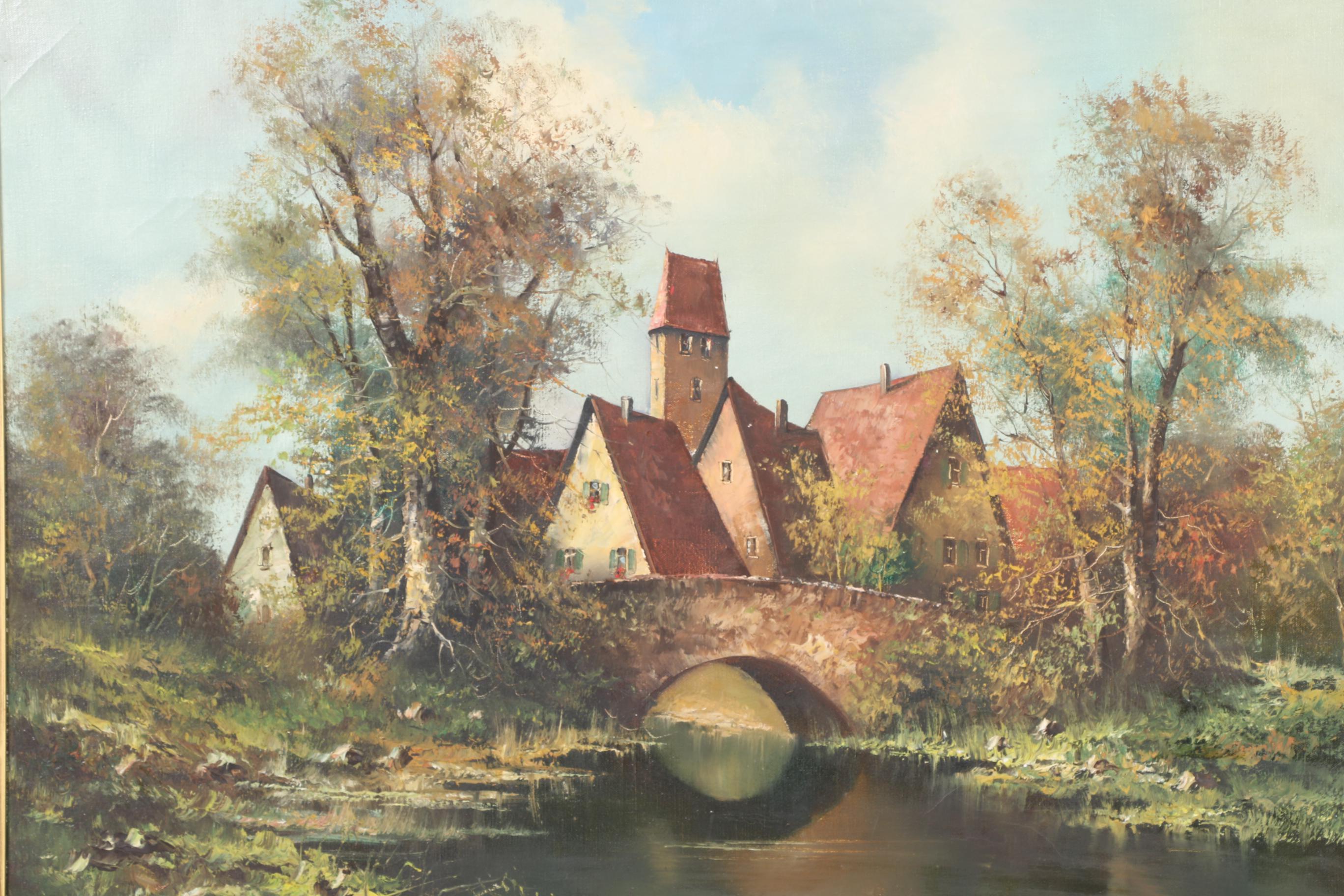 Original Oil on Canvas Painting of German Town