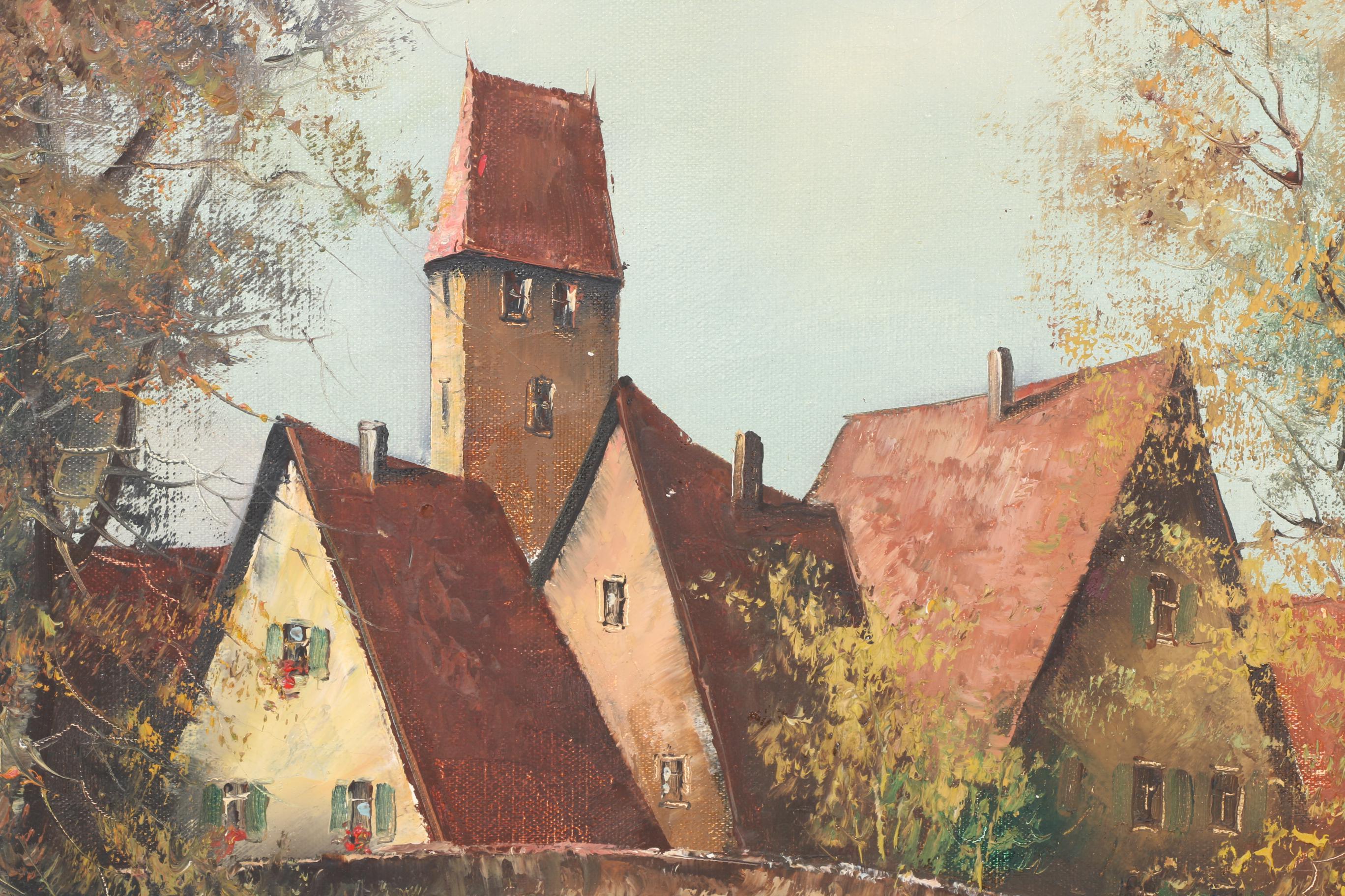 Original Oil on Canvas Painting of German Town