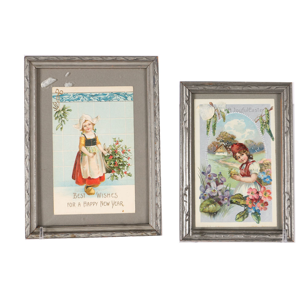 Early 20th Century Framed Postcards