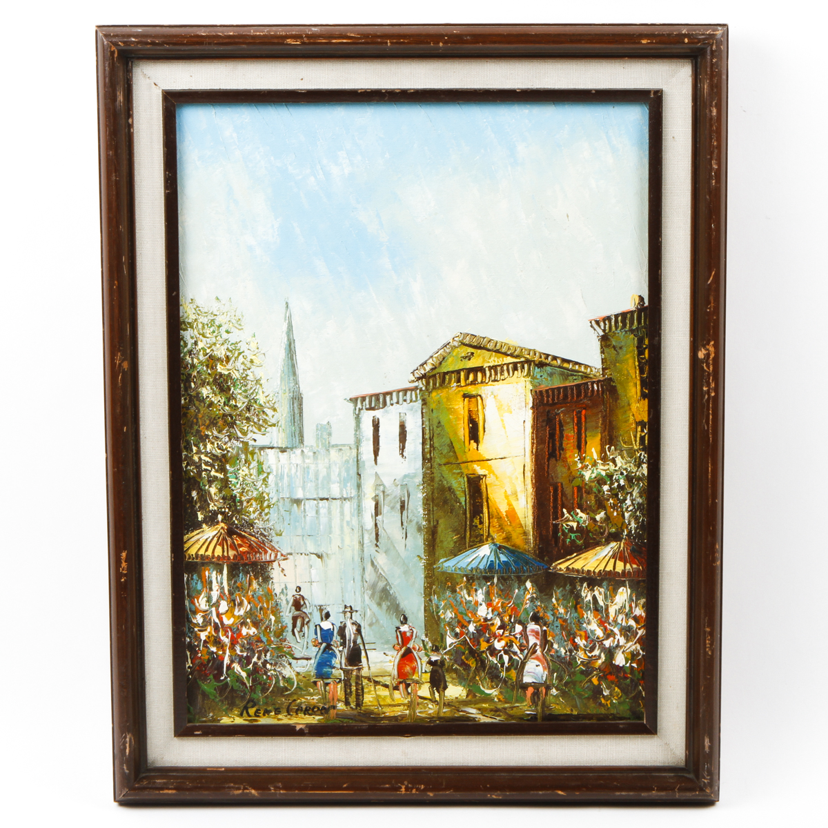 Framed Street Scene Oil Painting