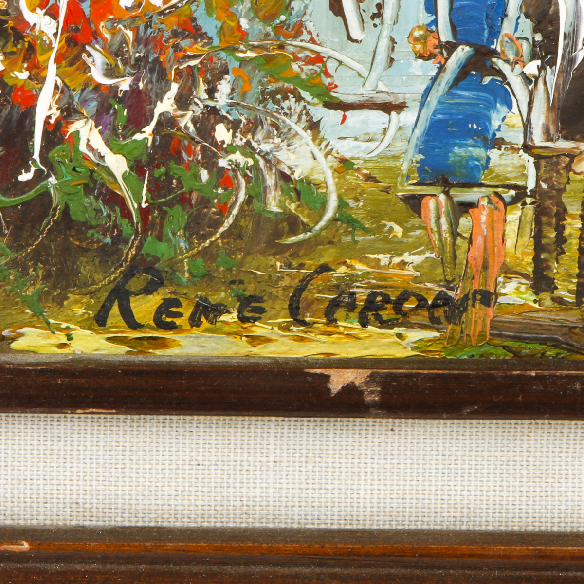 Framed Street Scene Oil Painting