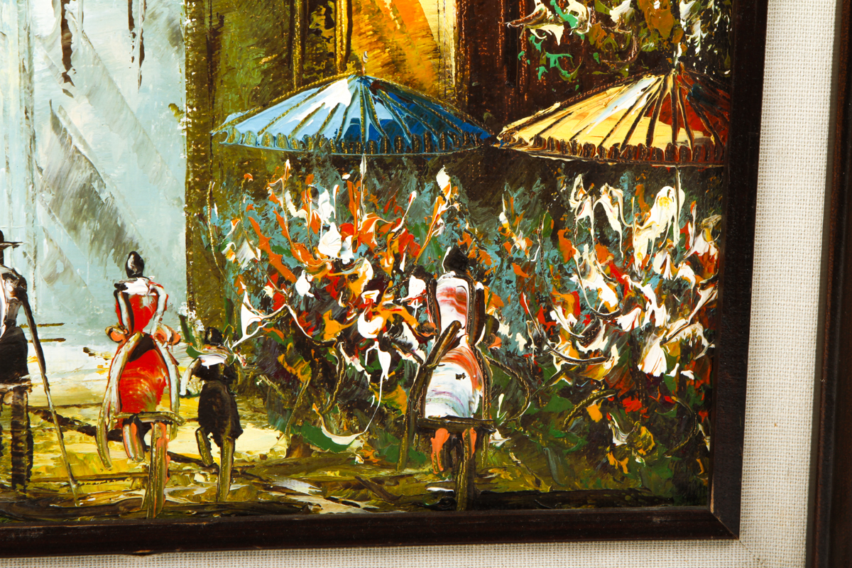 Framed Street Scene Oil Painting