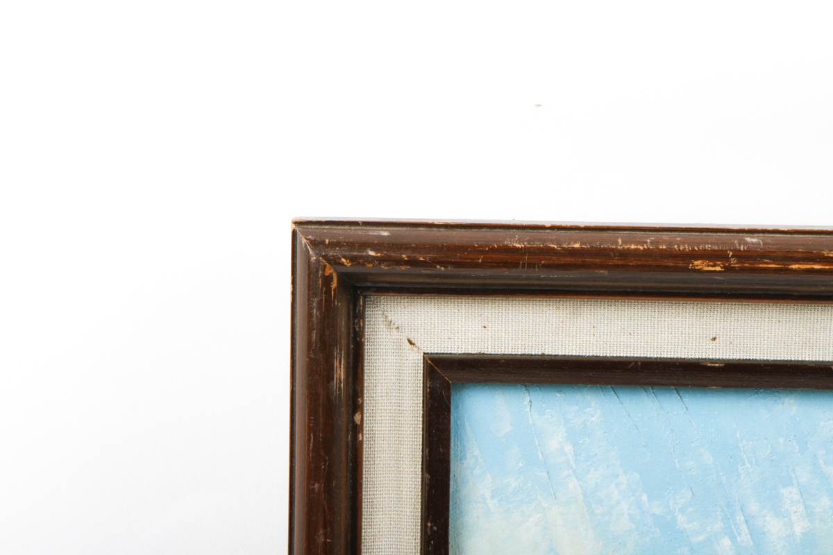 Framed Street Scene Oil Painting