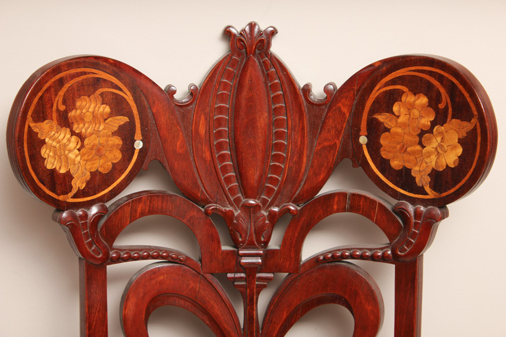 Carved Wood Arm Chair With Upholstered Seat