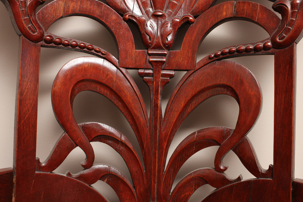 Carved Wood Arm Chair With Upholstered Seat