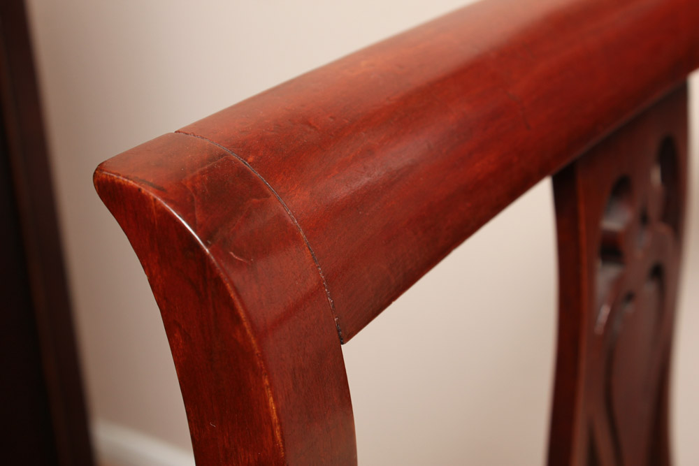 Carved Wood Arm Chair With Upholstered Seat