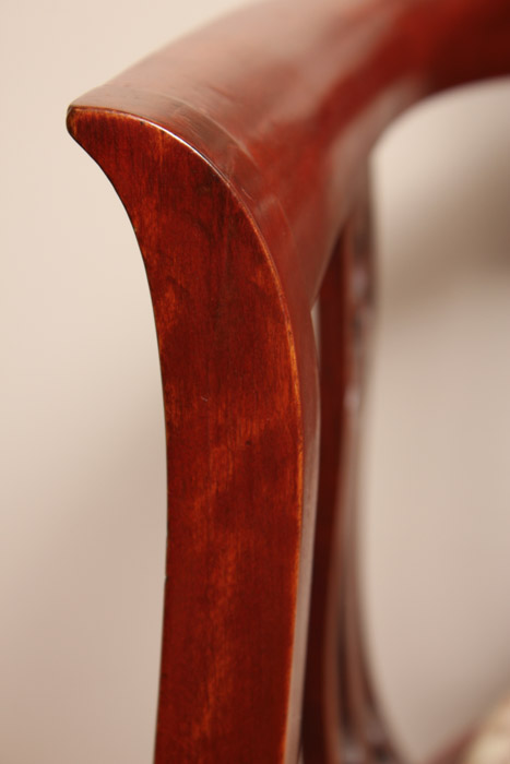 Carved Wood Arm Chair With Upholstered Seat