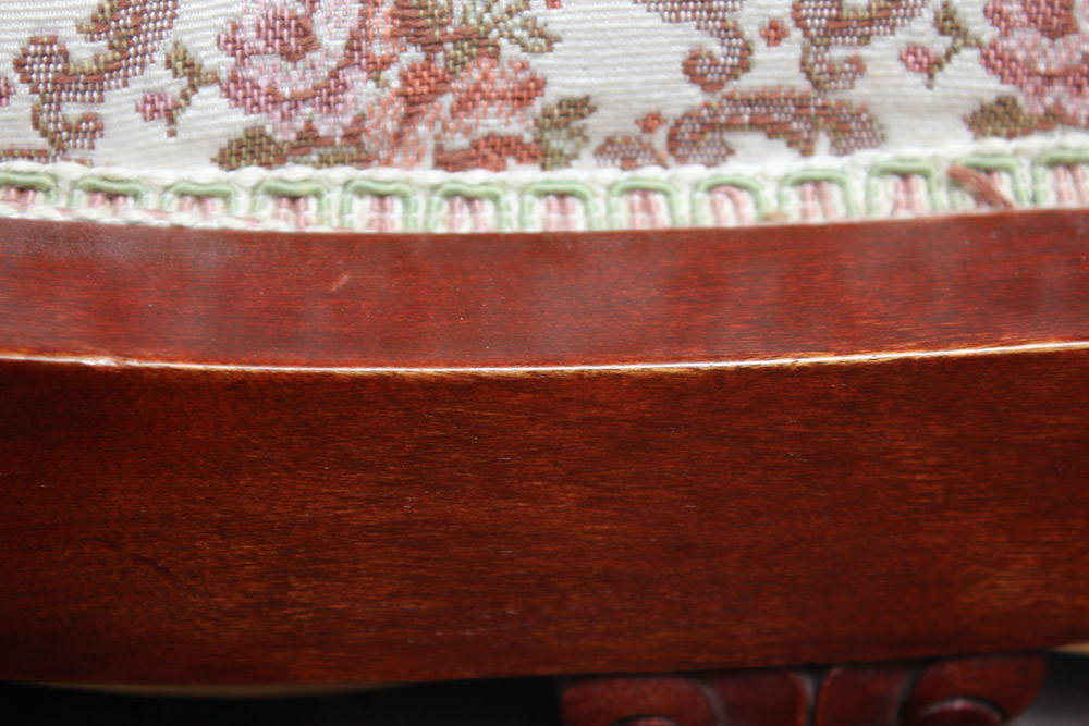 Carved Wood Arm Chair With Upholstered Seat