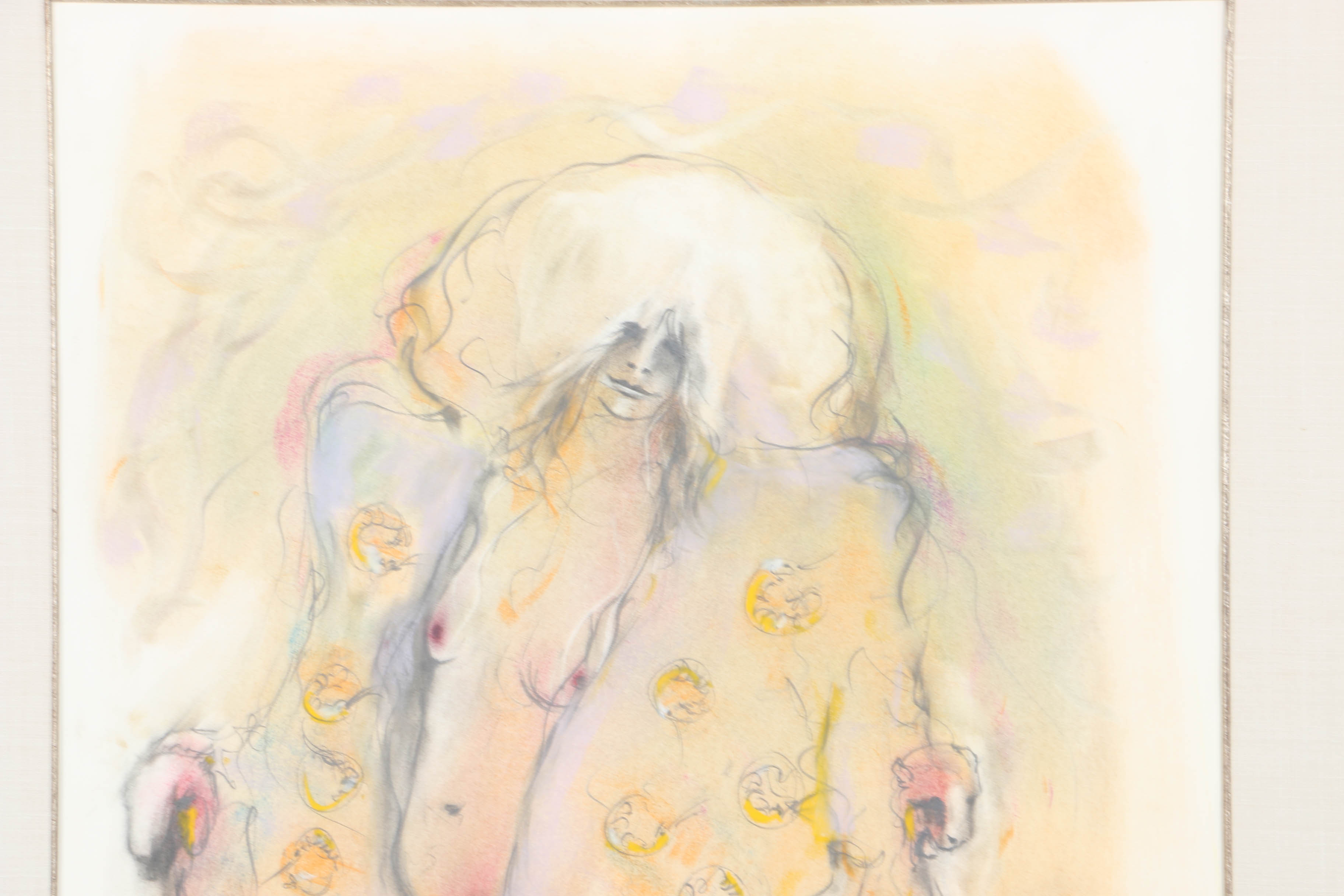 1981 Thom Kapheim Mixed Media Drawing "Lady & Shrimp Coat in Animal Rocker"