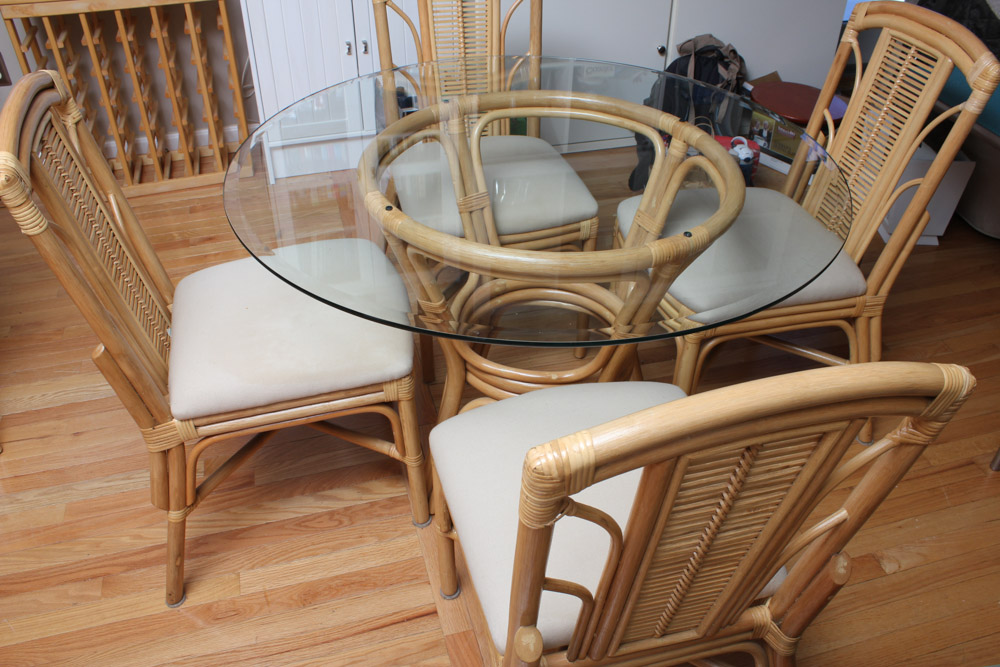 Glass Top Rattan Table and Chairs