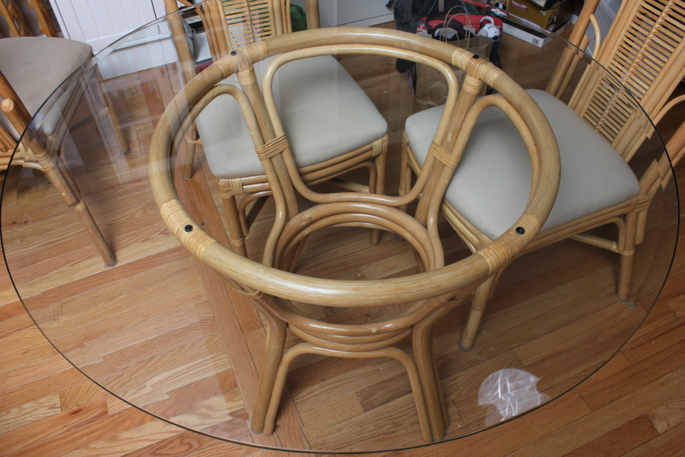 Glass Top Rattan Table and Chairs