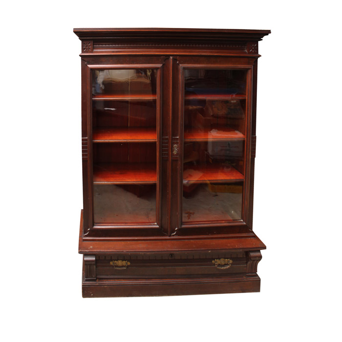 Antique Eastlake Walnut Bookcase Cabinet