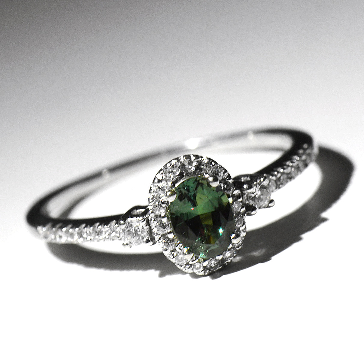 Mark Henry 18K White Gold Alexandrite Diamond Halo Ring