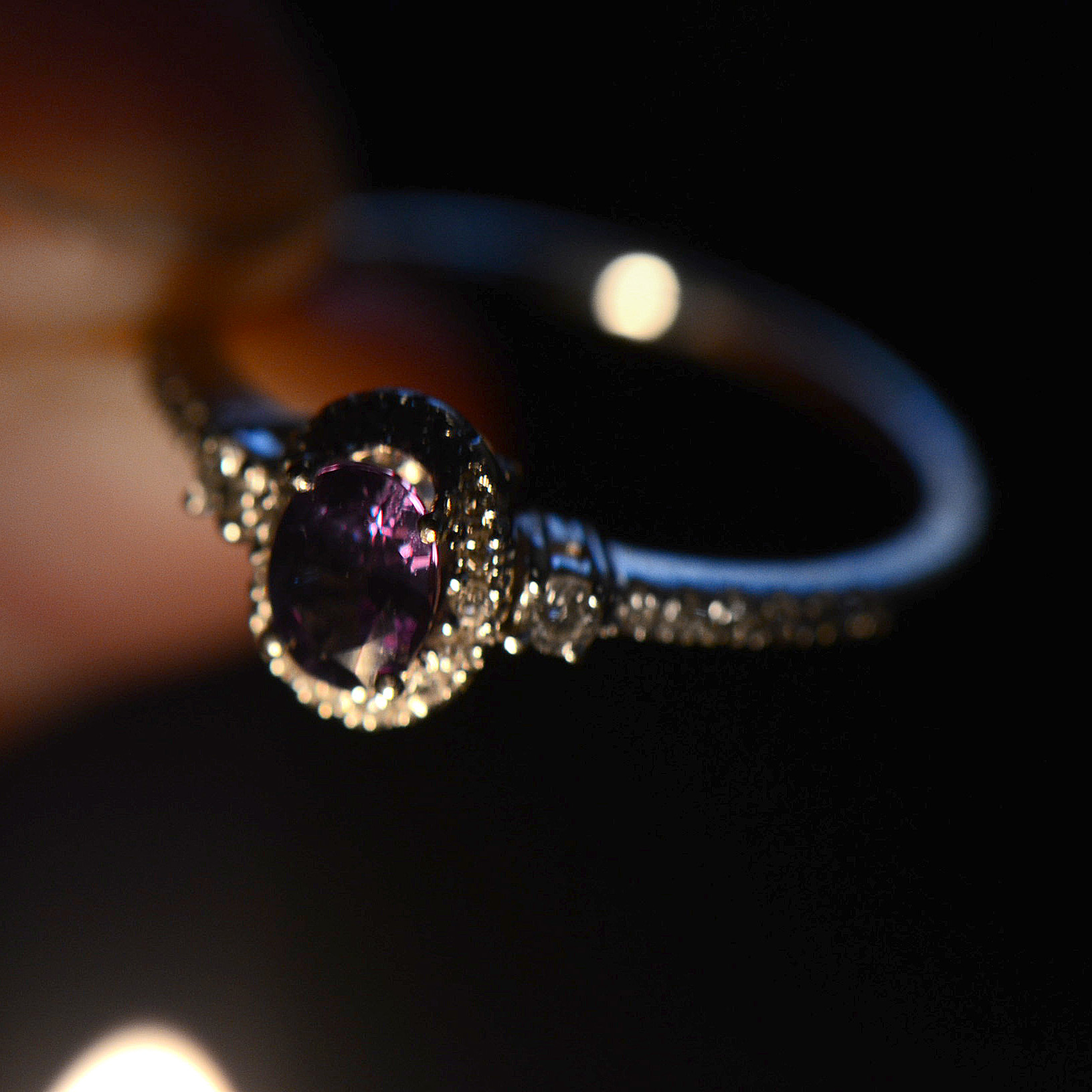 Mark Henry 18K White Gold Alexandrite Diamond Halo Ring