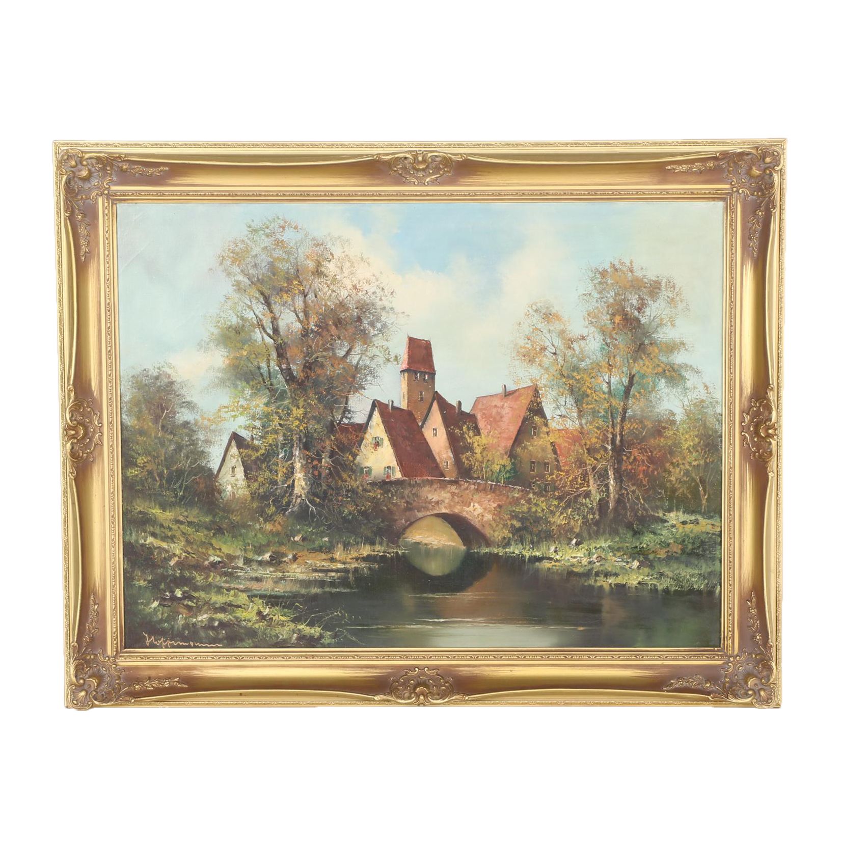 Original Oil on Canvas Painting of German Town