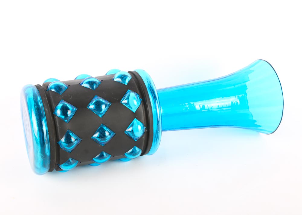 Vintage Blue Glass and Metal Wrapped Vase