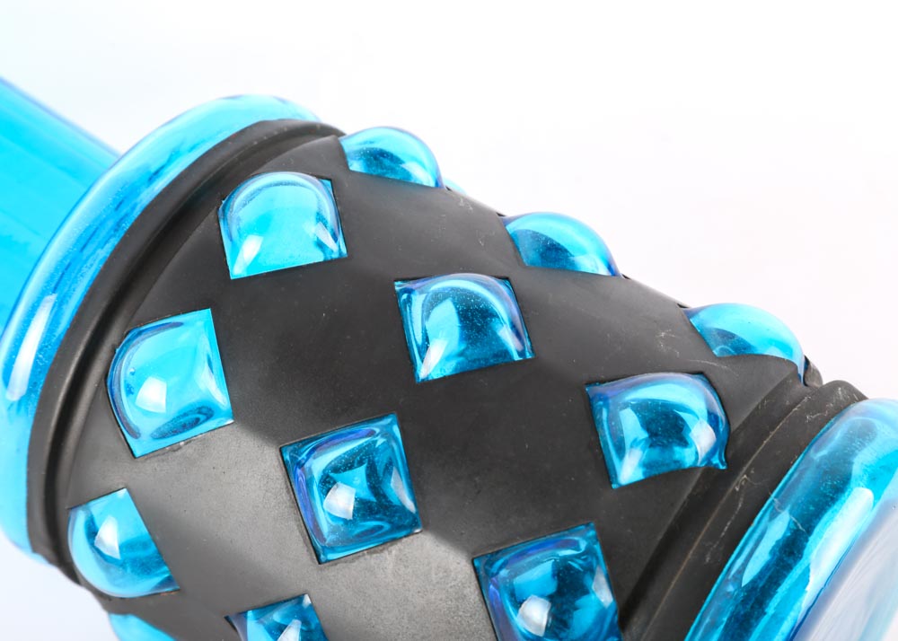 Vintage Blue Glass and Metal Wrapped Vase