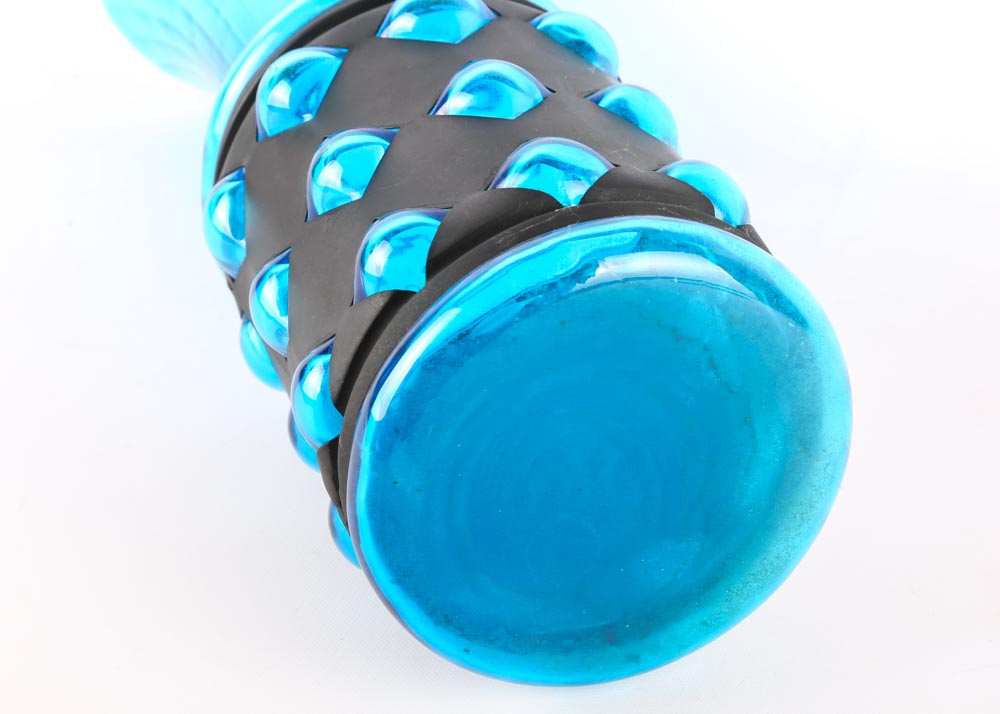 Vintage Blue Glass and Metal Wrapped Vase