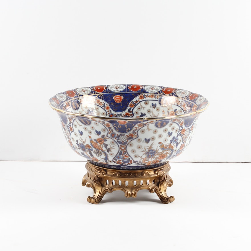 Chinese United Wilson Porcelain Basin With Brass Stand