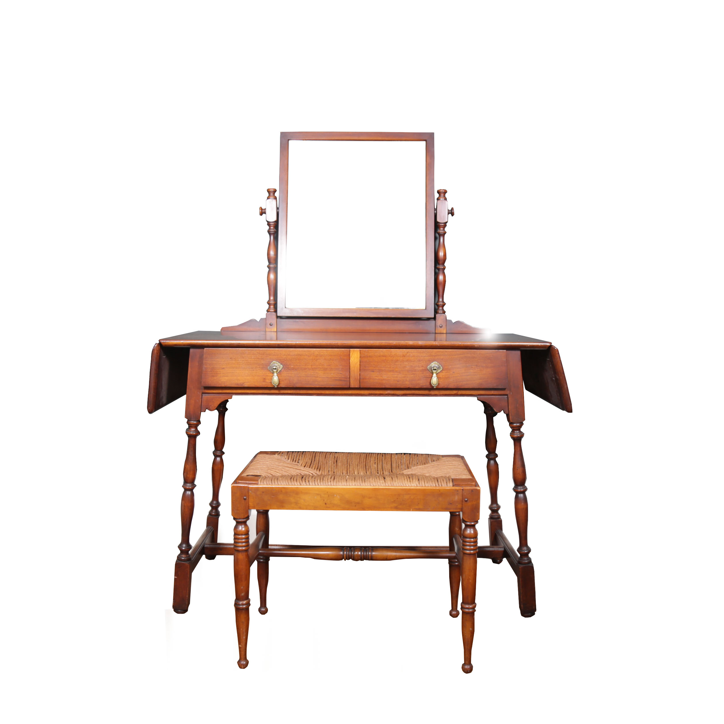 Stickley Dressing Table and Bench With Rush Seat