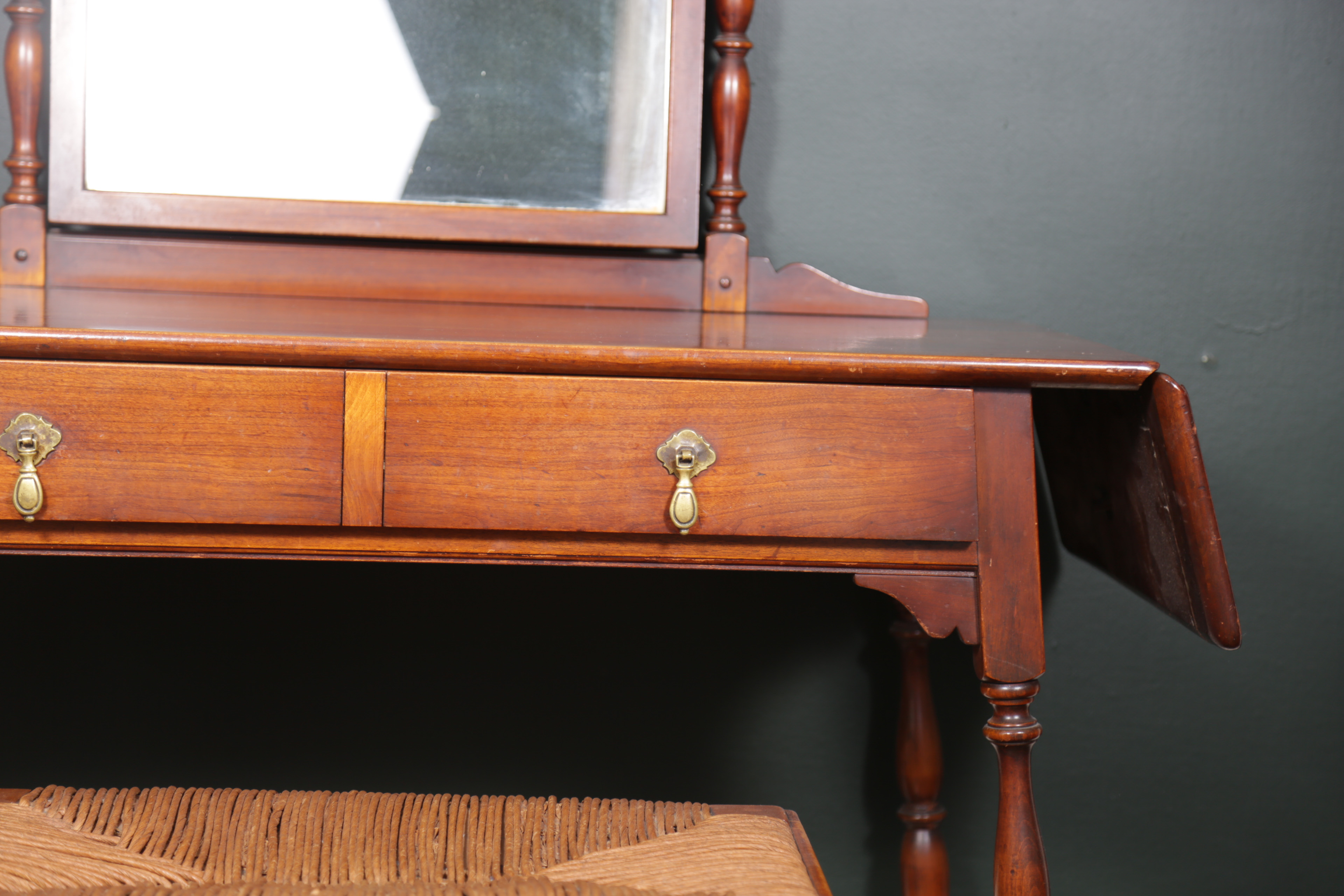 Stickley Dressing Table and Bench With Rush Seat