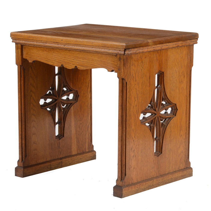 Vintage Carved Oak Trestle Table