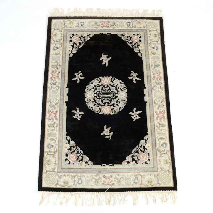 Chinese Hand Woven Silk Blend Black Area Rug