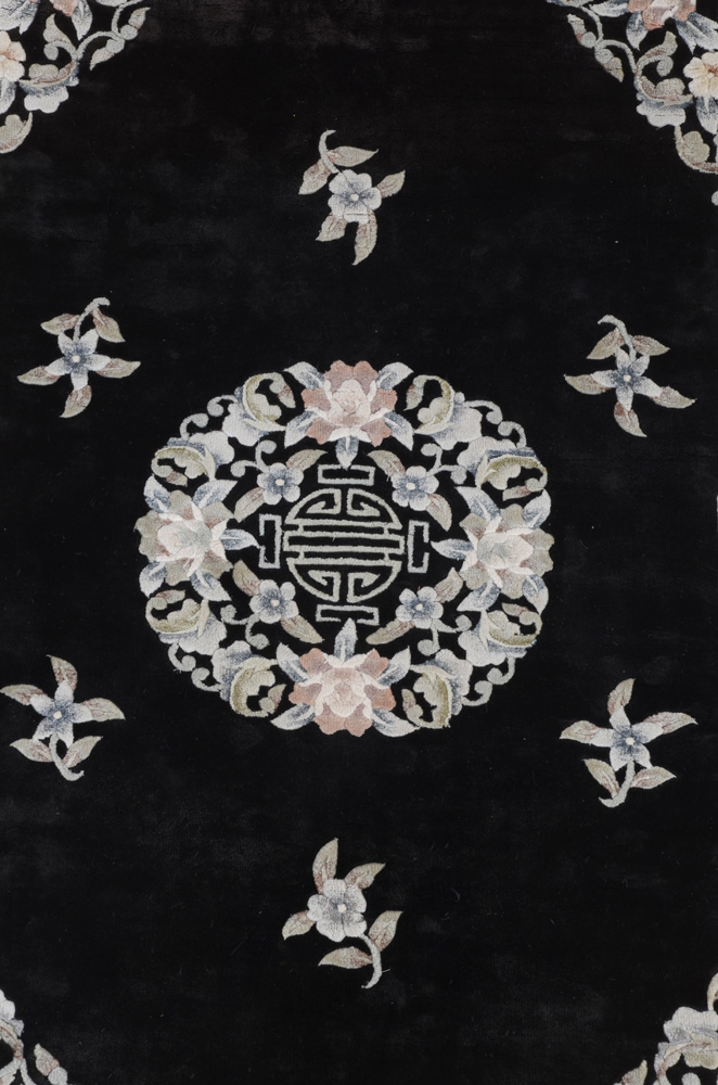 Chinese Hand Woven Silk Blend Black Area Rug