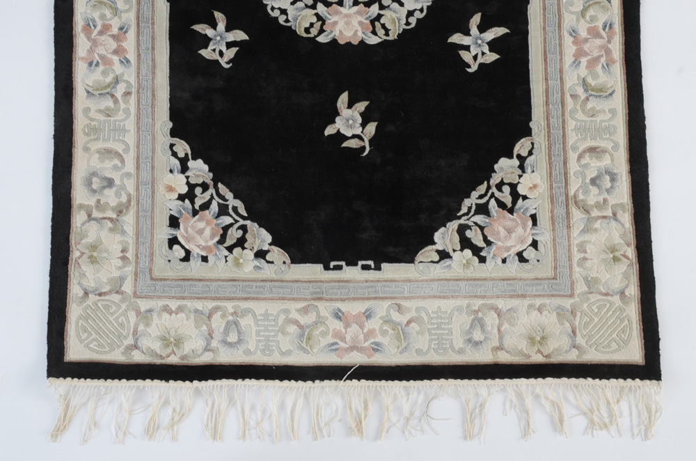 Chinese Hand Woven Silk Blend Black Area Rug