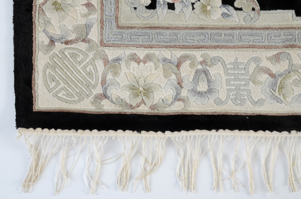 Chinese Hand Woven Silk Blend Black Area Rug