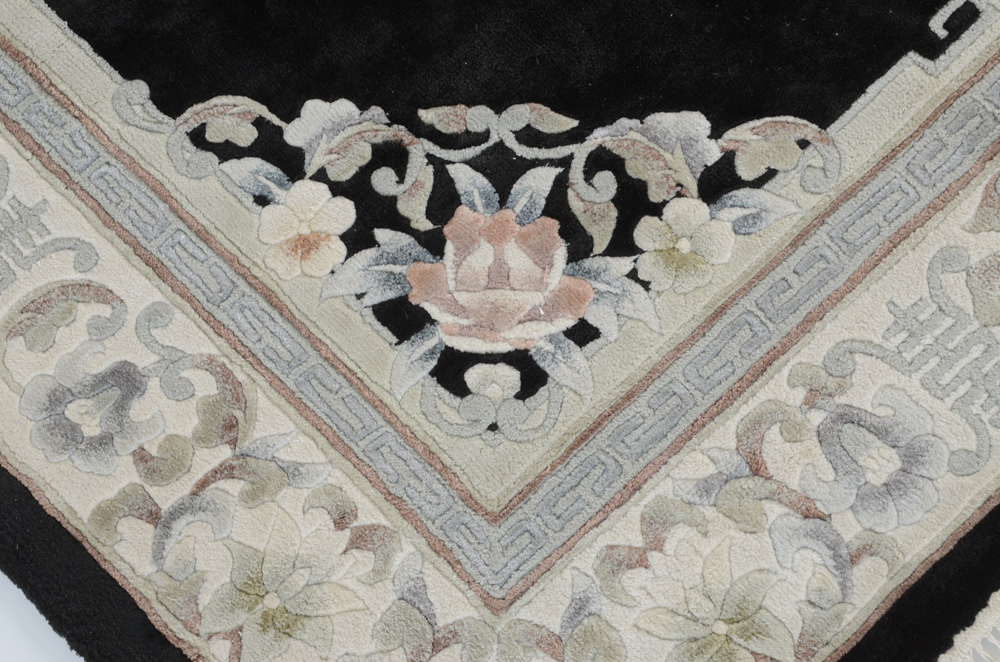 Chinese Hand Woven Silk Blend Black Area Rug