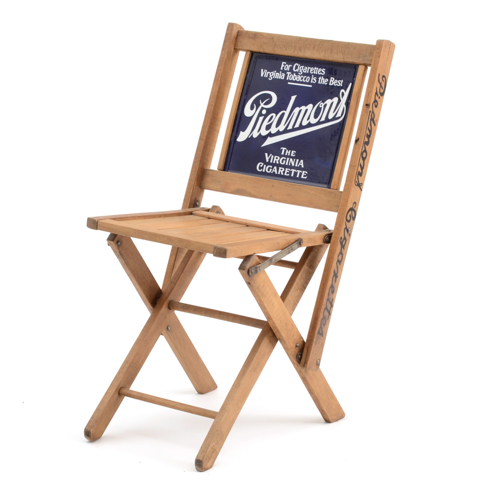 Vintage Piedmont Folding Advertising Chair With Porcelain Back