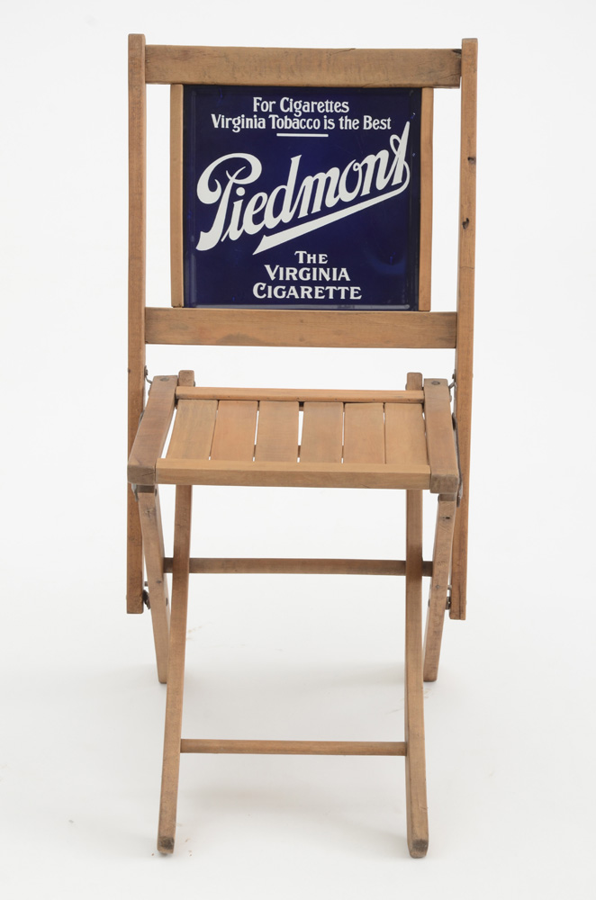 Vintage Piedmont Folding Advertising Chair With Porcelain Back