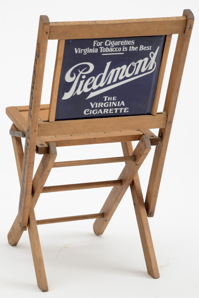 Vintage Piedmont Folding Advertising Chair With Porcelain Back