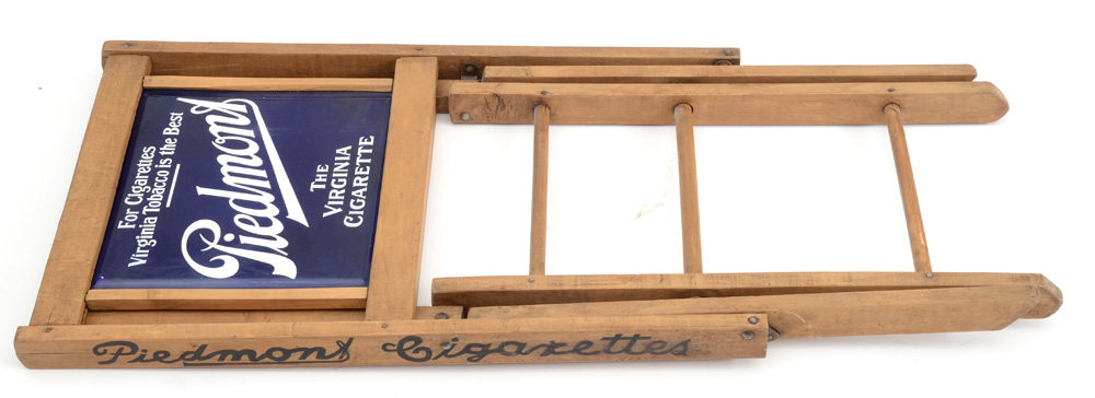 Vintage Piedmont Folding Advertising Chair With Porcelain Back