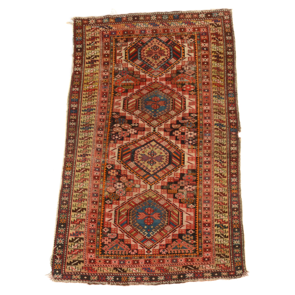 Caucasian Kazak Style Flat Woven Wool Accent Rug