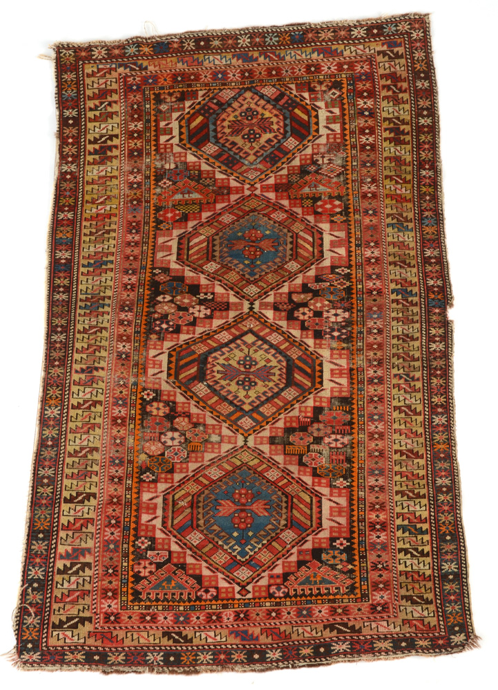 Caucasian Kazak Style Flat Woven Wool Accent Rug