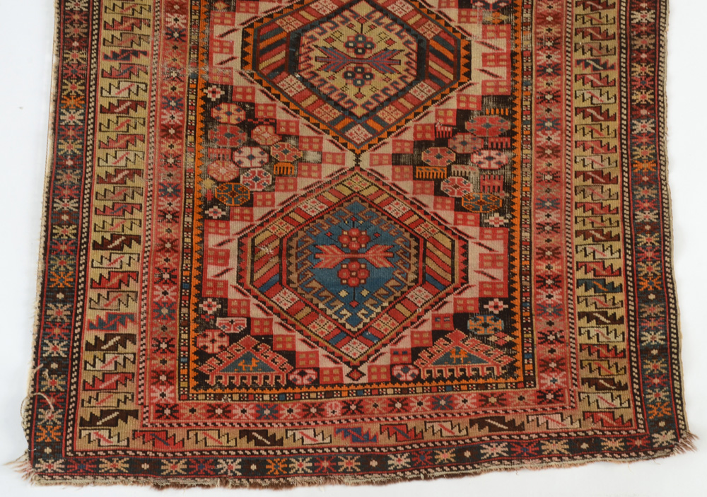 Caucasian Kazak Style Flat Woven Wool Accent Rug
