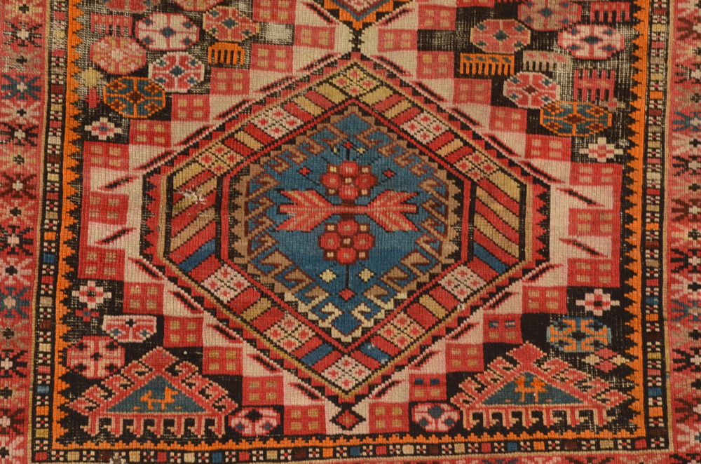 Caucasian Kazak Style Flat Woven Wool Accent Rug
