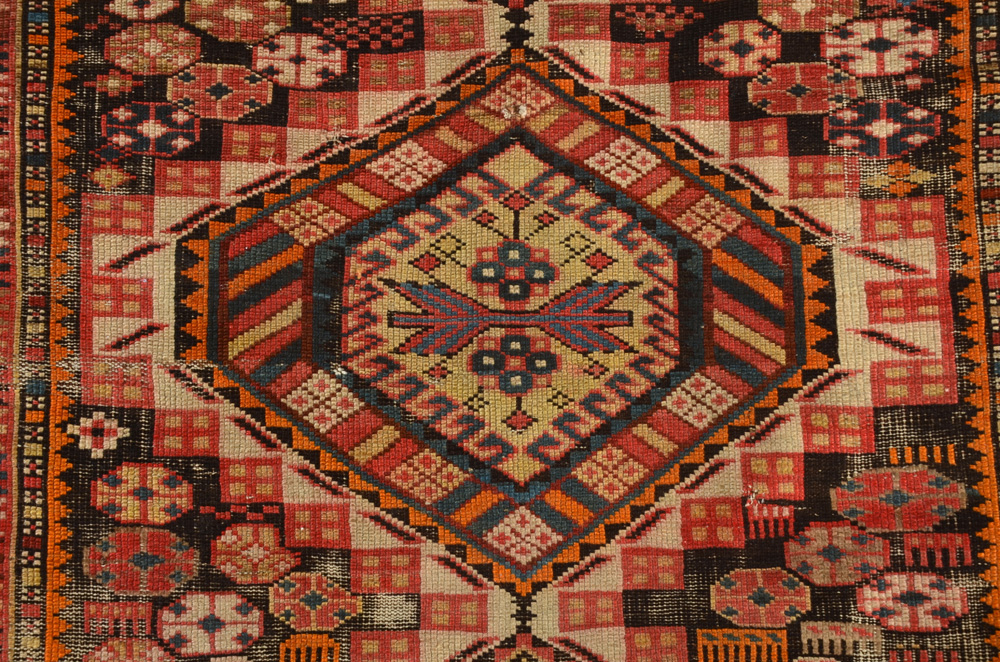 Caucasian Kazak Style Flat Woven Wool Accent Rug