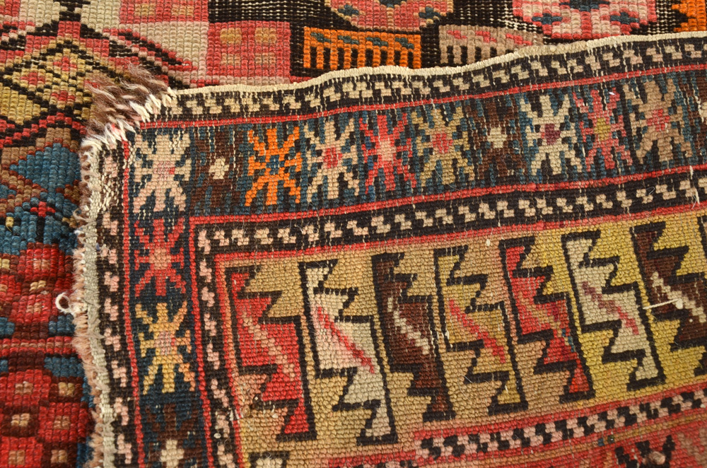 Caucasian Kazak Style Flat Woven Wool Accent Rug
