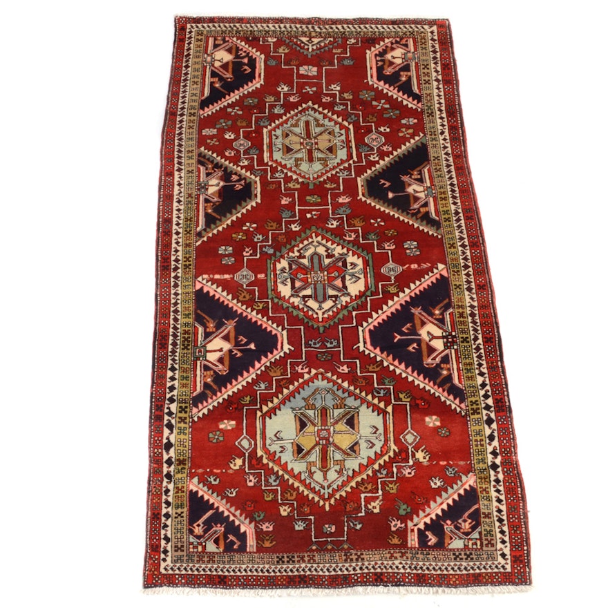 Caucasian Style Hand-Knotted Wool Accent Rug