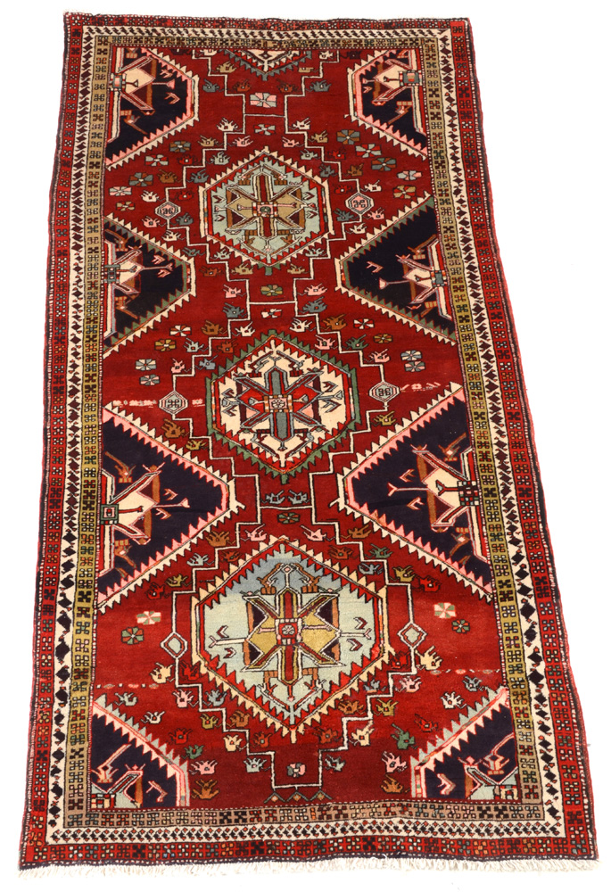 Caucasian Style Hand-Knotted Wool Accent Rug