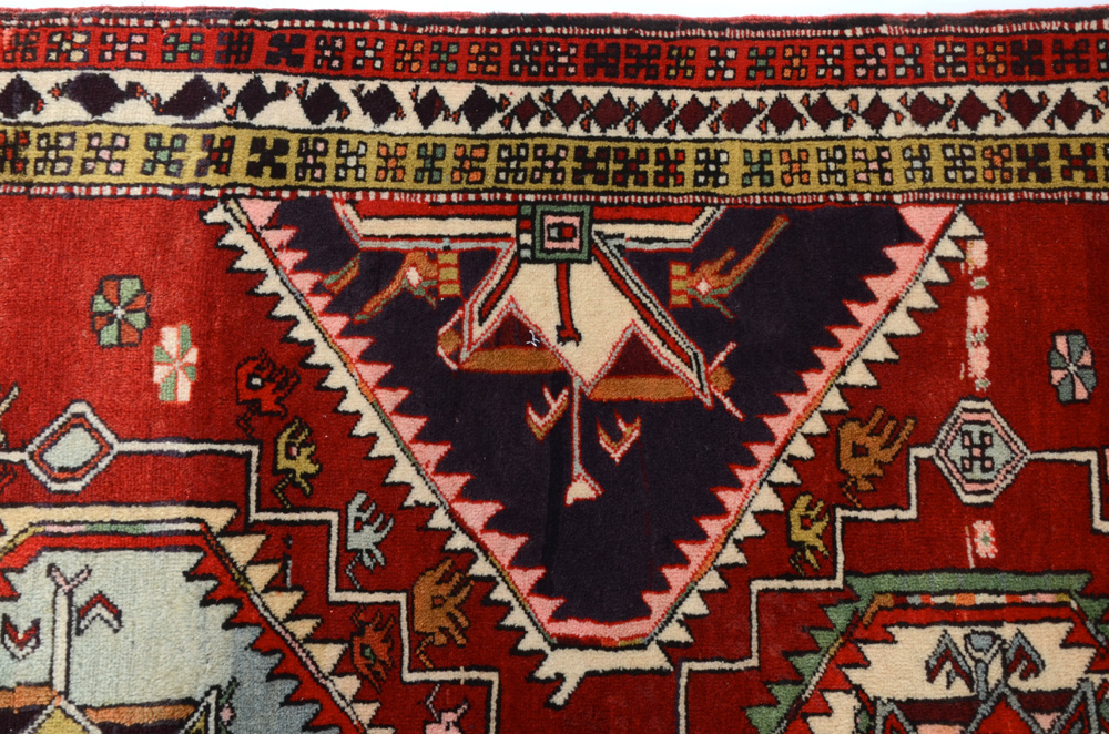 Caucasian Style Hand-Knotted Wool Accent Rug