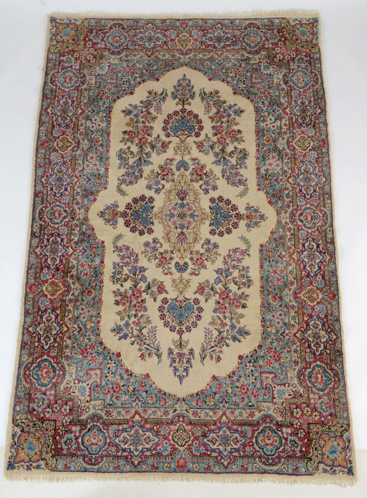 Hand-Knotted Persian Kirman Wool Area Rug
