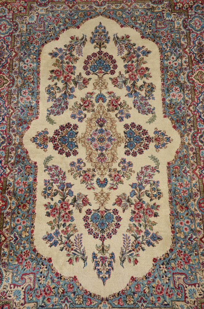 Hand-Knotted Persian Kirman Wool Area Rug