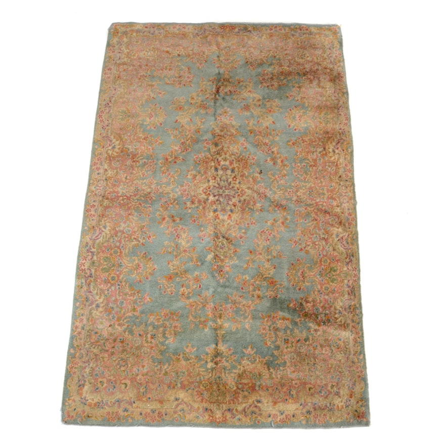 Persian Style Kerman Hand-Knotted Blue Area Rug