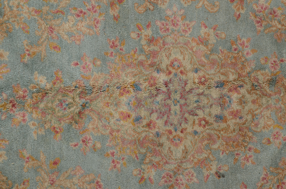 Persian Style Kerman Hand-Knotted Blue Area Rug