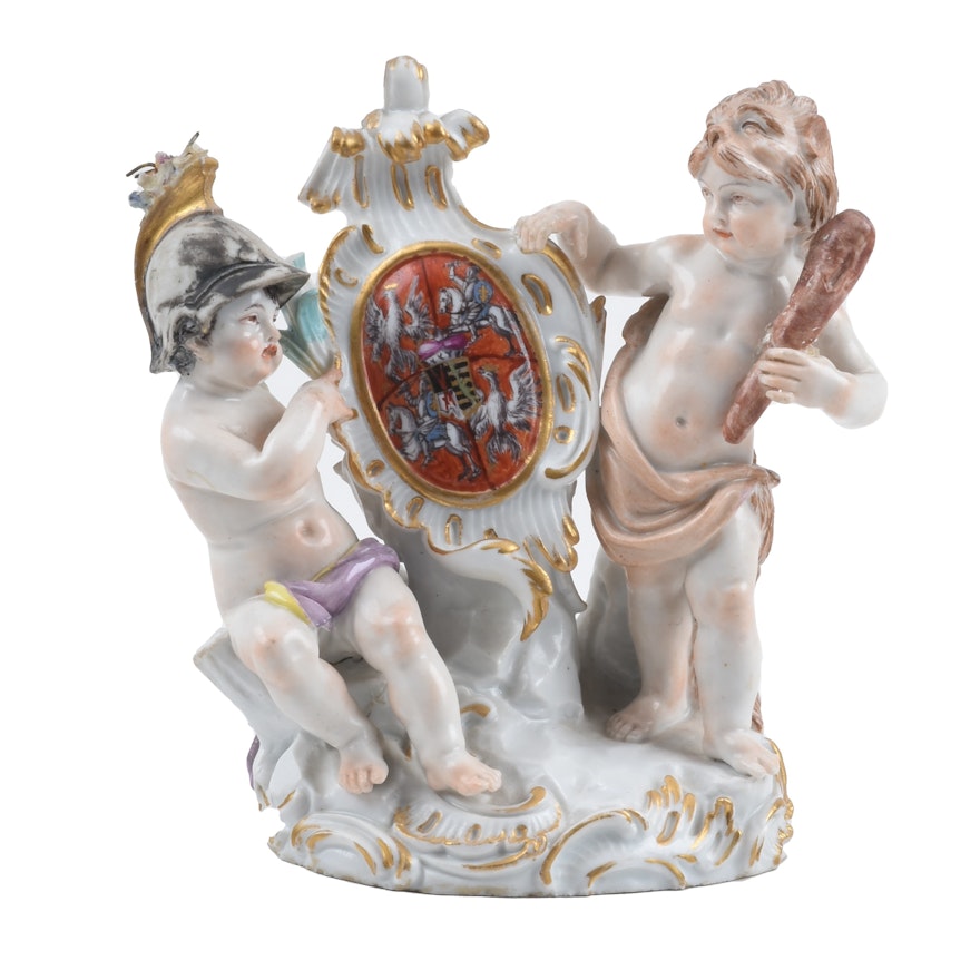 19th c. Meissen Armorial Group with Crest of Augustus the Strong