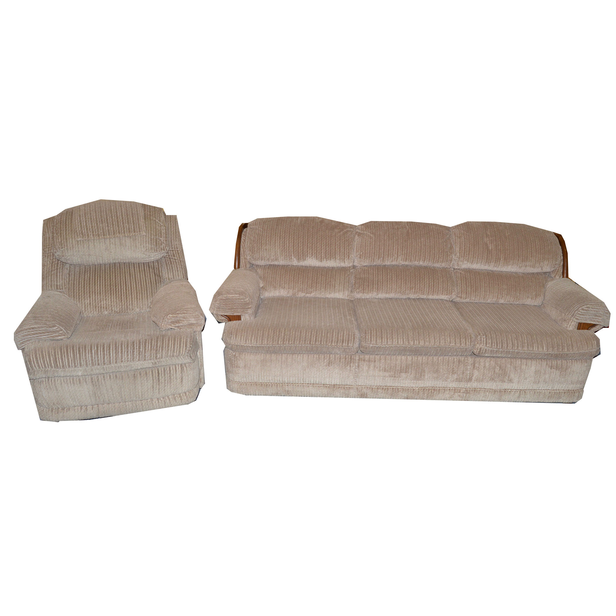 Chenille Plush Sofa and Recliner Chair by Flexsteel